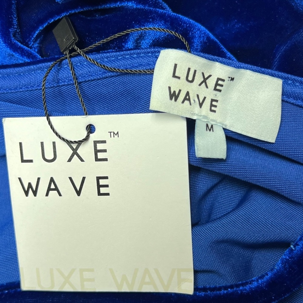 Luxe Wave Royal Blue Velvet Bodycon Mini Dress M Deep V Open Back Long Sleeve - Picture 4 of 9